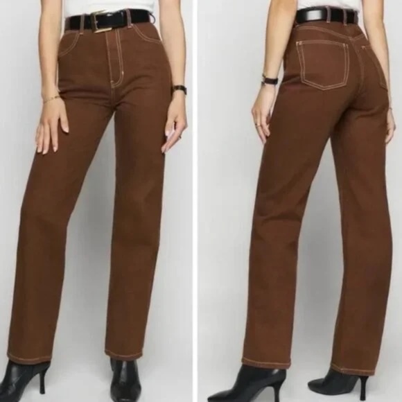 Reformation High Rise Straight Cowboy Jeans Brown, Size 25 - Picture 2 of 13